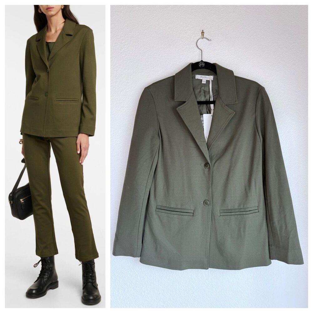 NEW Max Mara Leisure Cluny Jersey Blazer Jacket in Olivia Dark Green Size XS